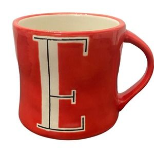 Anthropologie Letter E Initial Coffee Mug Hand Painted Red Monogram Gift 12oz